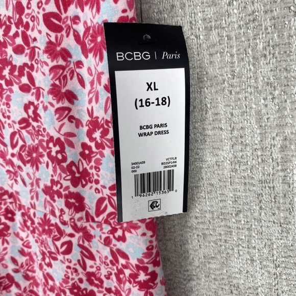 BCBG Paris Dress Womens XL Pink Floral Cutout Twist Back Sleeveless V-Neck NEW - Picture 9 of 12